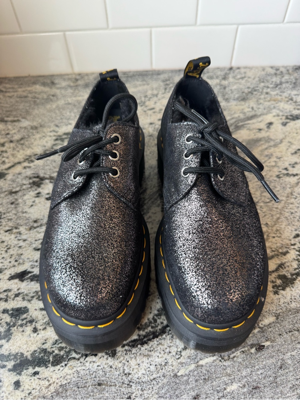 Dr. Martens 1461 Faux Fur Metallic Leather Platform Shoes. L 8. EUC. - Picture 2 of 8